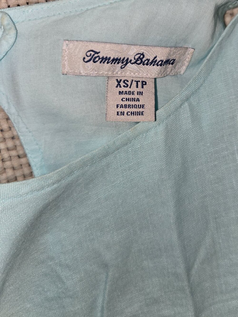 TOMMY BAHAMA Two Palms Aqua Blue Linen Shift Dress Size XS